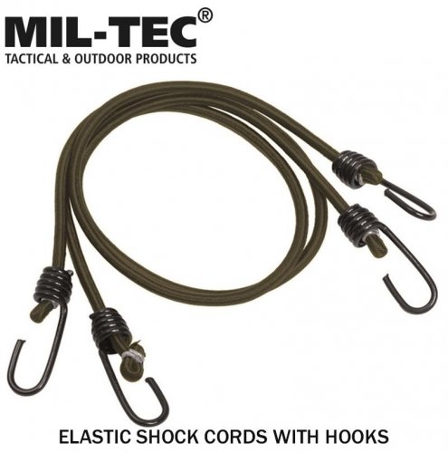 Mil-tec elastinės virvės su kabliais, 2 vnt., Žalios